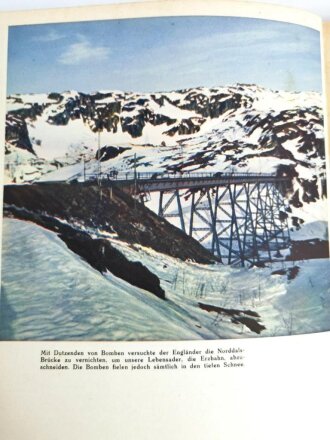 "Narvik im Bild - Deutschlands Kampf unterder Mitternachtssonne", 1941, 150 Seiten, Einband defekt, gebraucht mit Widmung NSDAP Gauleitung Salzburg