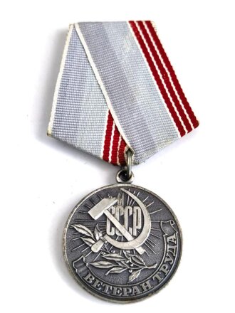 Russland UDSSR, Medaille Veteran der Arbeit, am band, Rückseitig Klebereste