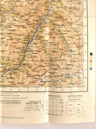 Deutsche Heereskarte "Chur" Italien, Maße 45 x 50 cm, datiert 1944, ungebraucht