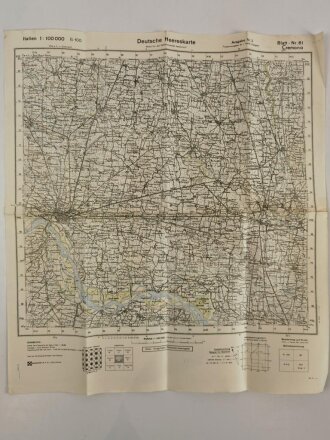 Deutsche Heereskarte "Cremona" Italien, Maße 45 x 50 cm, datiert 1944, ungebraucht