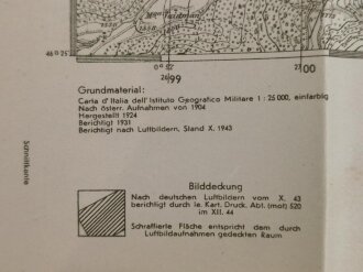 Deutsche Heereskarte "Vigo di Fassa" Italien, Maße 45 x 50 cm, datiert 1944, ungebraucht