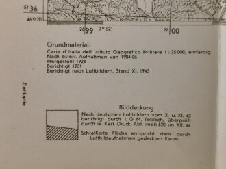 Deutsche Heereskarte "Moena" Italien, Maße 45 x 50 cm, datiert 1944, ungebraucht