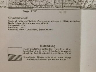 Deutsche Heereskarte "Moena" Italien, Maße 45 x 50 cm, datiert 1944, ungebraucht