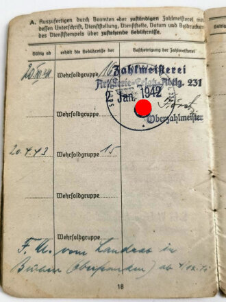 Soldbuch Heer, ausgestellt am 20.10.41 bei 1.s. Artillerie Battr. 231