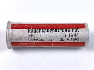 Rauchspurpatrone Rot  , Abgeschossene, leere Aluminiumhülse, datiert 1941