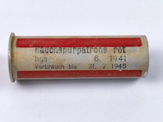 Rauchspurpatrone Rot  , Abgeschossene, leere Aluminiumhülse, datiert 1941