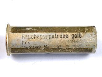 Rauchspurpatrone gelb  , Abgeschossene, leere Aluminiumhülse, datiert 1944