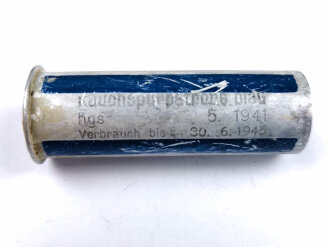 Rauchspurpatrone blau  , Abgeschossene, leere Aluminiumhülse, datiert 1941