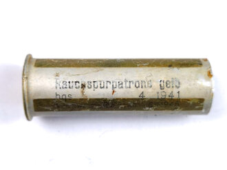 Rauchspurpatrone gelb  , Abgeschossene, leere Aluminiumhülse, datiert 1941