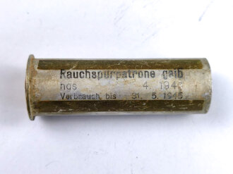 Rauchspurpatrone gelb  , Abgeschossene, leere Aluminiumhülse, datiert 1941