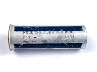 Rauchspurpatrone blau  , Abgeschossene, leere Aluminiumhülse, datiert 1941