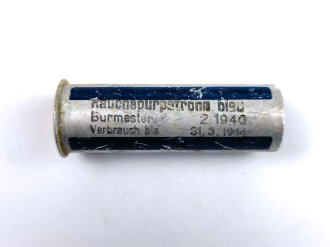 Rauchspurpatrone blau  , Abgeschossene, leere Aluminiumhülse, datiert 1940