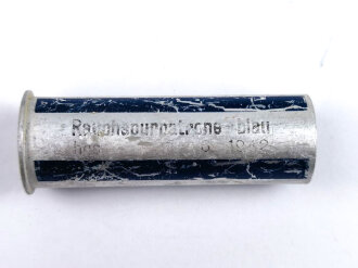 Rauchspurpatrone blau  , Abgeschossene, leere Aluminiumhülse, datiert 1942