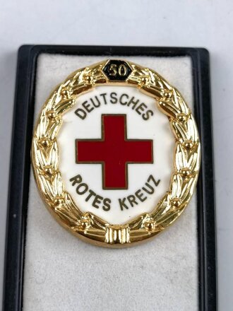 Deutsches Rotes Kreuz, Ehrennadel für 50 Jahre Mitgliedschaft, mit Miniatur in Kunststoffdose