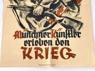 Plakat "Münchner Künstler erleben den Krieg 1941" Ausstellung zum Tag der Wehrmacht,  Maße: 60 x 42,5 cm, gefaltet, kleine Löcher an den Ecken