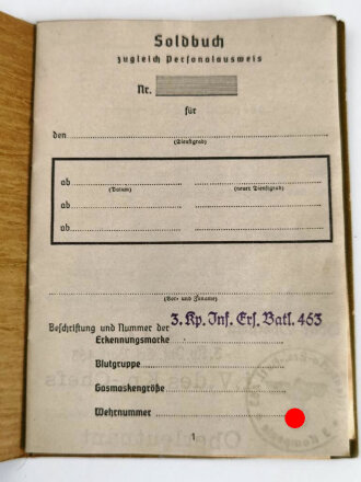 Soldbuch Heer, ausgestellt am 11.3.41 bei 3.Kp....