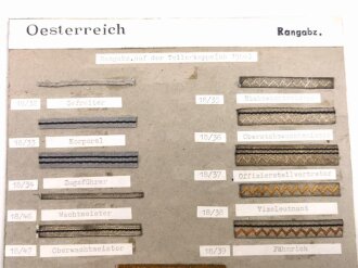 Österreich, Sammlung Abzeichen zum Thema Rangabzeichen, alles auf Karton aufgeklebt