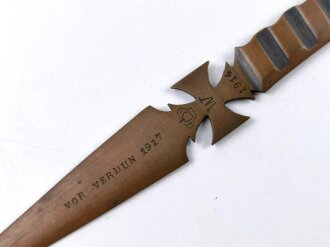 1.Weltkrieg Brieföffner aus Granatsplitter " Vor Verdun 1917" Gesamtlänge 21cm