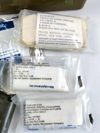 U.S. Fist Aid Kit, Bandages mostly 1980`s dated.