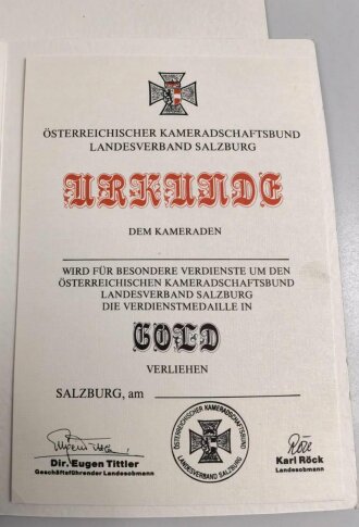 Österreich , Kameradschaftsbund Ladesverband Salzburg, 3 verleihungsurkunden blanko