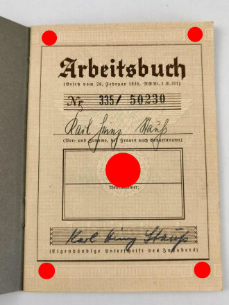 Arbeitsbuch für eines Arbeiters im Reichsbahn...