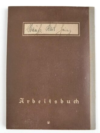 Arbeitsbuch für eines Arbeiters im Reichsbahn Ausbesserungswerk Schwetzingen sowie Heinrich Lanz AG Mannheim. Sehr guter Zustand