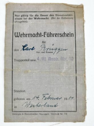 Wehrmacht - Führerschein eines Angehörigen der...