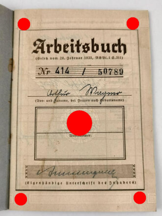 Arbeitsbuch für eines Prokurist bei einer Versicherung in Reichenberg, datiert 1942