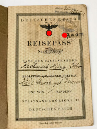 Deutsches Reich, Reisepass eines Ehepaares aus...