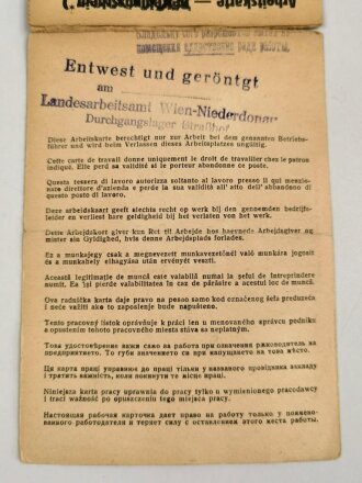 Arbeitsbuch für Ausländer einer Frau ungeklärter Herkunft ( Ostarbeiterin ) die als Postarbeiterin beim Lager ausländischer Arbeiter der Deutschen Reichspost Wien arbeitete, datiert 1944