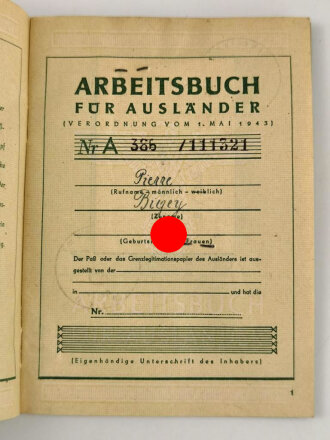 Arbeitsbuch für Ausländer eines Mannes aus...