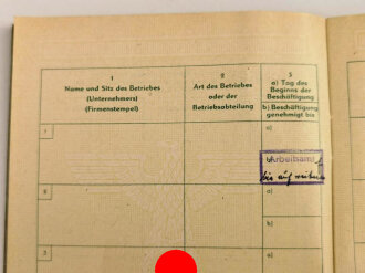 Arbeitsbuch für Ausländer eines Mannes aus Frankreich der als Postfacharbeiter bei der Deutschen Reichspost Wien arbeitete, datiert 1943