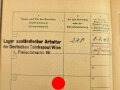 Arbeitsbuch für Ausländer eines Mannes aus Frankreich der als Postarbeiter beim Lager ausländischer Arbeiter der Deutschen Reichspost Wien arbeitete, datiert 1944