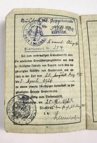 Deutsches Reich, Reisepass eines Mannes aus Rosenheim, datiert 1924