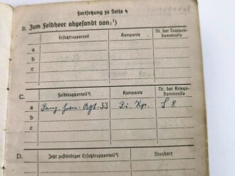 Soldbuch Heer, ausgestellt 17.2.43 bei Stamm .Kp. Gren. Ers. Btl ( mot) 118 als Grenadier