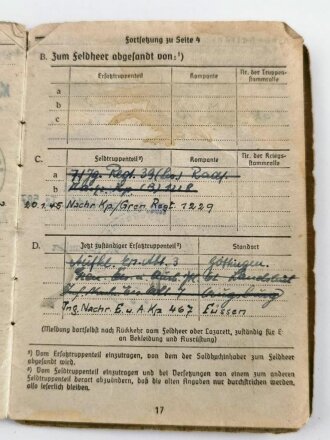 Soldbuch Heer, ausgestellt  21.10.42 bei "Stm. Werf.Ers.Abt.3"