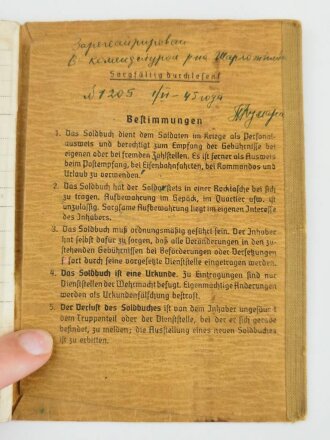 Soldbuch Heer, ausgestellt  31.Mai 1944 bei "Stammbattr. le. Art.Ers. u. Ausb. Abt. ( mot) 75