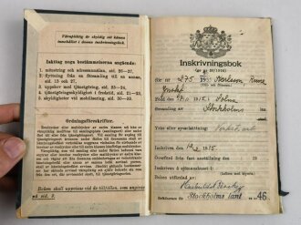 Schweden " Inskrivningsbok" eines Infanteristen, eingestellt 1935
