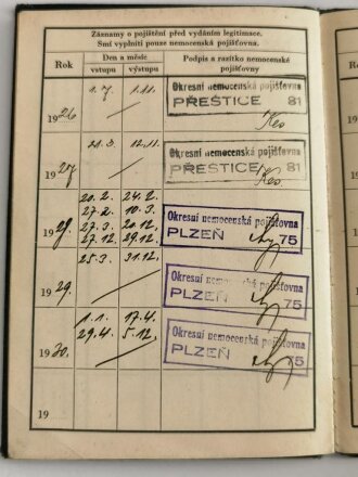 Tschechoslowakei , " Ustredni Socialni Pojistovna" Legitimace, datiert 1930