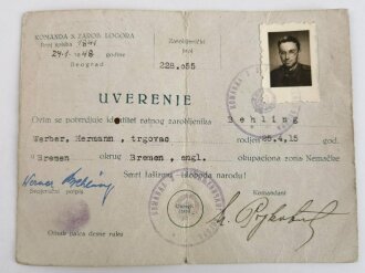 Serbien Ausweis datiert 1948