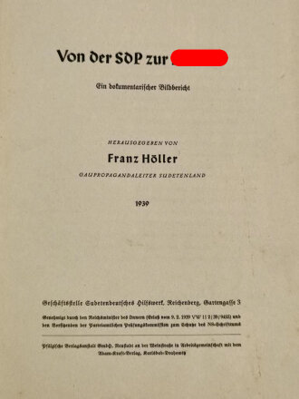 "Von der SDP ( Sudetendeutsche Partei ) zur NSDAP", datiert 1939, ca. DIN A4 mit Widmung