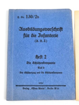 Ausbildungsvorschrift für die Infanterie Heft II Die Schützenkompanie Teil b, 1936, 42 Seiten, DIN A6, gebraucht mit Merblättern