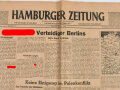 Hamburger Zeitung, Nr 95 Ausgabe A vom 24. April 1945, "Adolf Hilter Verteidiger Berlins" verschnitten, 1 Seite