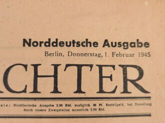 Völkischer Beobachter, Norddeutsche Ausgabe, 1. Februar 1945, "Um Freiheit, Ehre, Zukunft!"stark gebraucht