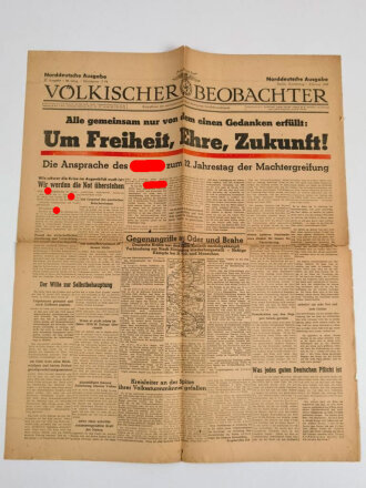 Völkischer Beobachter, Norddeutsche Ausgabe, 1. Februar 1945, "Um Freiheit, Ehre, Zukunft!"stark gebraucht