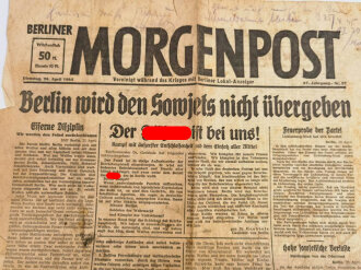 Berliner Morgenpost, 24. April 1945, "Berlin wird den Sowjets nicht übergeben" 1 Blatt, stark gebraucht