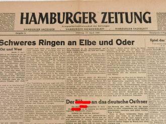 Hamburger Zeitung, Nr 89 vom 17. April 1945, "Schweres Ringen an Elbe und Oder" 1 Seite