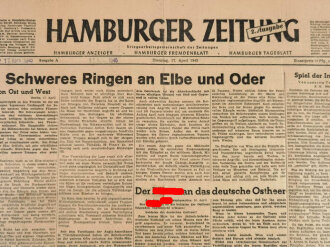 Hamburger Zeitung 2. Ausgabe, Nr 89 vom 17. April 1945, "Schweres Ringen an Elbe und Oder" 1 Seite