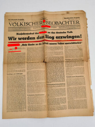 Völkischer Beobachter, Norddeutsche Ausgabe, 2. Januar 1945, "Wir werden den Sieg erzwingen!" stark gebraucht