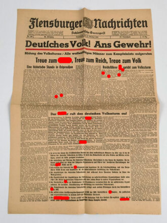 Flensburger Nachrichten, 19. Oktober 1944, "Deutsches Volk! Ans Gewehr!"